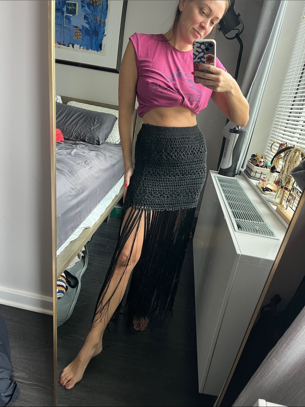 Zara Black Crochet Maxi Skirt with Long Fringe - Picture 2 of 6